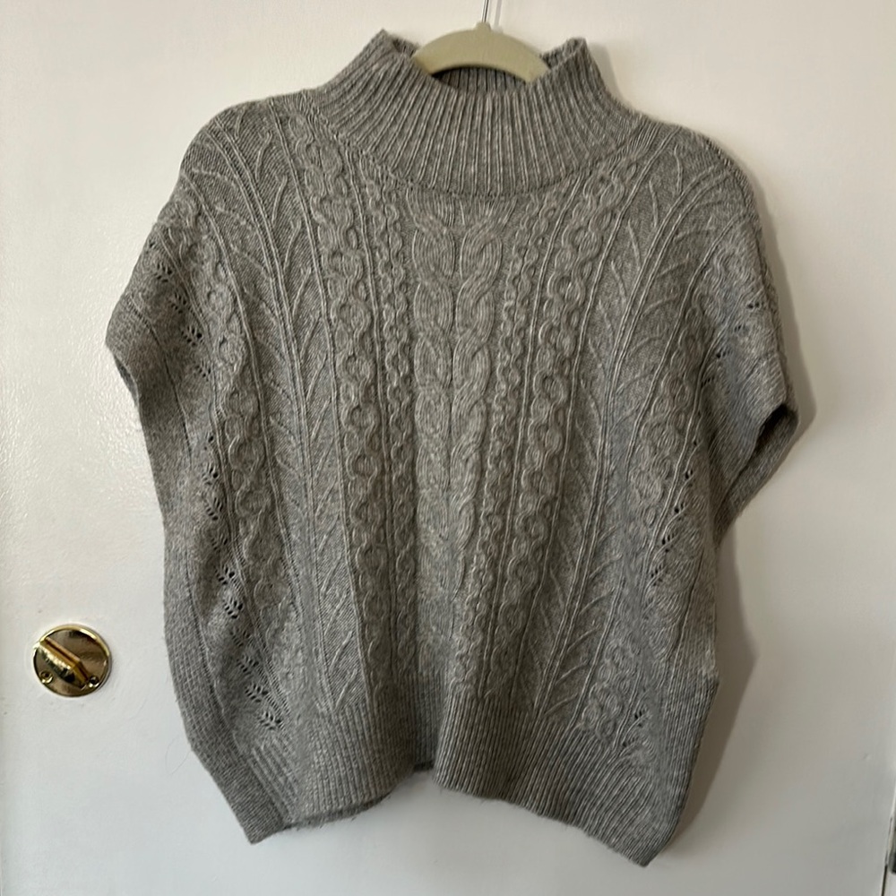 Gray Cable Knit Turtleneck Sweater